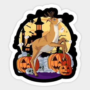 Happy Halloween Reindeer Witch Pumpkin Sticker